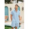 imageCOOFANDY Men Linen Sets Outfits 2 Piece Short Sleeve Cuban Shirts Guayabera Linen SuitSky Blue