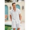 imageCOOFANDY Men Linen Sets Outfits 2 Piece Short Sleeve Cuban Shirts Guayabera Linen SuitWhite