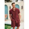 imageCOOFANDY Men Linen Sets Outfits 2 Piece Short Sleeve Cuban Shirts Guayabera Linen SuitWine Red