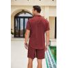 imageCOOFANDY Men Linen Sets Outfits 2 Piece Short Sleeve Cuban Shirts Guayabera Linen SuitWine Red