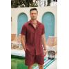 imageCOOFANDY Men Linen Sets Outfits 2 Piece Short Sleeve Cuban Shirts Guayabera Linen SuitWine Red