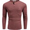 imageCOOFANDY Men Long Sleeve Henley TShirs Casual Basic Lightweight Fashion Shirts Soild Tees with PocketsPurple Red