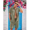 imageCOOFANDY Mens 2 Piece Short Set Cuban Guayabera Shirts Short Sleeve Casual Beach Outfits SetArmy Green