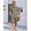 imageCOOFANDY Mens 2 Piece Short Set Cuban Guayabera Shirts Short Sleeve Casual Beach Outfits SetArmy Green