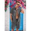 imageCOOFANDY Mens 2 Piece Short Set Cuban Guayabera Shirts Short Sleeve Casual Beach Outfits SetDark Gray