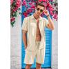 imageCOOFANDY Mens 2 Piece Short Set Cuban Guayabera Shirts Short Sleeve Casual Beach Outfits SetKhaki