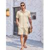 imageCOOFANDY Mens 2 Piece Short Set Cuban Guayabera Shirts Short Sleeve Casual Beach Outfits SetKhaki