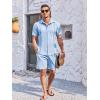 imageCOOFANDY Mens 2 Piece Short Set Cuban Guayabera Shirts Short Sleeve Casual Beach Outfits SetLight Blue