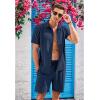 imageCOOFANDY Mens 2 Piece Short Set Cuban Guayabera Shirts Short Sleeve Casual Beach Outfits SetNavy Blue