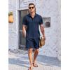 imageCOOFANDY Mens 2 Piece Short Set Cuban Guayabera Shirts Short Sleeve Casual Beach Outfits SetNavy Blue