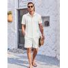 imageCOOFANDY Mens 2 Piece Short Set Cuban Guayabera Shirts Short Sleeve Casual Beach Outfits SetWhite