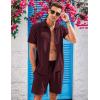 imageCOOFANDY Mens 2 Piece Short Set Cuban Guayabera Shirts Short Sleeve Casual Beach Outfits SetWine Red