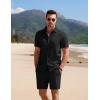 imageCOOFANDY Mens 2 Piece Textured Outfits Beach Button Down Short Sleeve Shirt and Short SetsBlack