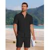 imageCOOFANDY Mens 2 Piece Textured Outfits Beach Button Down Short Sleeve Shirt and Short SetsBlack