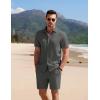 imageCOOFANDY Mens 2 Piece Textured Outfits Beach Button Down Short Sleeve Shirt and Short SetsDark Gray