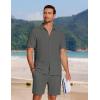imageCOOFANDY Mens 2 Piece Textured Outfits Beach Button Down Short Sleeve Shirt and Short SetsDark Gray
