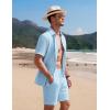 imageCOOFANDY Mens 2 Piece Textured Outfits Beach Button Down Short Sleeve Shirt and Short SetsLight Blue