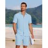 imageCOOFANDY Mens 2 Piece Textured Outfits Beach Button Down Short Sleeve Shirt and Short SetsLight Blue