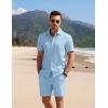 imageCOOFANDY Mens 2 Piece Textured Outfits Beach Button Down Short Sleeve Shirt and Short SetsLight Blue