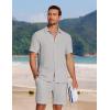 imageCOOFANDY Mens 2 Piece Textured Outfits Beach Button Down Short Sleeve Shirt and Short SetsLight Gray