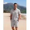 imageCOOFANDY Mens 2 Piece Textured Outfits Beach Button Down Short Sleeve Shirt and Short SetsLight Gray