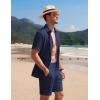 imageCOOFANDY Mens 2 Piece Textured Outfits Beach Button Down Short Sleeve Shirt and Short SetsNavy Blue
