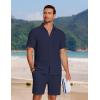 imageCOOFANDY Mens 2 Piece Textured Outfits Beach Button Down Short Sleeve Shirt and Short SetsNavy Blue
