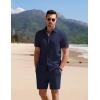 imageCOOFANDY Mens 2 Piece Textured Outfits Beach Button Down Short Sleeve Shirt and Short SetsNavy Blue