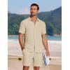 imageCOOFANDY Mens 2 Piece Textured Outfits Beach Button Down Short Sleeve Shirt and Short SetsOyster Gray