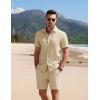 imageCOOFANDY Mens 2 Piece Textured Outfits Beach Button Down Short Sleeve Shirt and Short SetsOyster Gray