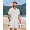 imageCOOFANDY Mens 2 Piece Textured Outfits Beach Button Down Short Sleeve Shirt and Short SetsWhite