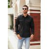 imageCOOFANDY Mens Button Down Waffle Shirt Jacket Casual Long Sleeve Shacket Lightweight Overshirts with Flap PocketsBlack