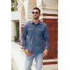 imageCOOFANDY Mens Button Down Waffle Shirt Jacket Casual Long Sleeve Shacket Lightweight Overshirts with Flap PocketsDenim Blue