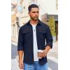imageCOOFANDY Mens Button Down Waffle Shirt Jacket Casual Long Sleeve Shacket Lightweight Overshirts with Flap PocketsNave Blue