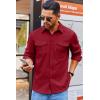 imageCOOFANDY Mens Button Down Waffle Shirt Jacket Casual Long Sleeve Shacket Lightweight Overshirts with Flap PocketsWine Red