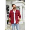 imageCOOFANDY Mens Button Down Waffle Shirt Jacket Casual Long Sleeve Shacket Lightweight Overshirts with Flap PocketsWine Red