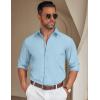 imageCOOFANDY Mens Casual Button Down Shirt Untucked Long Sleeve Stretch Denim Dress ShirtClear Blue