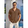 imageCOOFANDY Mens Casual Button Down Shirts Short Sleeve Textured Summer Beach Shirt with PocketBrown