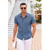 imageCOOFANDY Mens Cuban Guayabera Shirt Short Sleeve Button Down Shirts Casual Summer Beach Linen ShirtsGray Blue