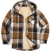 imageCOOFANDY Mens Flannel Fleece Jacket Sherpa Lined Shirt Jacket Plaid Zip Up Hoodie Soft Warm Coat with HoodAbrown Block