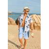 imageCOOFANDY Mens Hawaiian 2 Piece Outfits Summer Beach Matching Set Short Sleeve Floral Shirts and ShortsIsland Light Blue