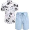imageCOOFANDY Mens Hawaiian 2 Piece Outfits Summer Beach Matching Set Short Sleeve Floral Shirts and ShortsIsland Light Blue