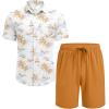 imageCOOFANDY Mens Hawaiian 2 Piece Outfits Summer Beach Matching Set Short Sleeve Floral Shirts and ShortsIsland Sailboat Orange
