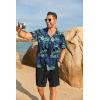 imageCOOFANDY Mens Hawaiian 2 Piece Outfits Summer Beach Matching Set Short Sleeve Floral Shirts and ShortsLeaf Blue Black