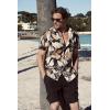 imageCOOFANDY Mens Hawaiian 2 Piece Outfits Summer Beach Matching Set Short Sleeve Floral Shirts and ShortsPalm Leaf Black