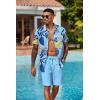 imageCOOFANDY Mens Hawaiian 2 Piece Outfits Summer Beach Matching Set Short Sleeve Floral Shirts and ShortsPalm Leaf Blue
