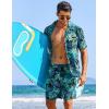 imageCOOFANDY Mens Hawaiian Matching Shirt and Shorts Set Summer Beach 2 Piece Outfits Short Sleeve Cuban Shirts and ShortsLeavesblue