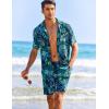 imageCOOFANDY Mens Hawaiian Matching Shirt and Shorts Set Summer Beach 2 Piece Outfits Short Sleeve Cuban Shirts and ShortsLeavesblue