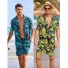 imageCOOFANDY Mens Hawaiian Matching Shirt and Shorts Set Summer Beach 2 Piece Outfits Short Sleeve Cuban Shirts and ShortsLeaveswhite