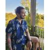 imageCOOFANDY Mens Hawaiian Matching Shirt and Shorts Set Summer Beach 2 Piece Outfits Short Sleeve Cuban Shirts and ShortsPlantstwilight Blue